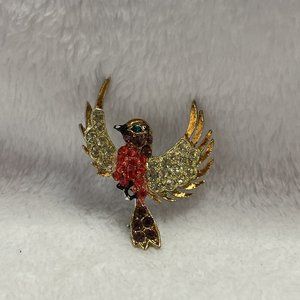 Vintage Brooch Pin Bird In Flight Gold‎ Tone Multi Color Crystal Costume Jewelry
